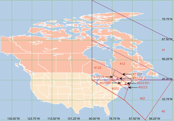 fig 4 - QTM Geocoding for Ottawa-Hull to 10 levels of detail